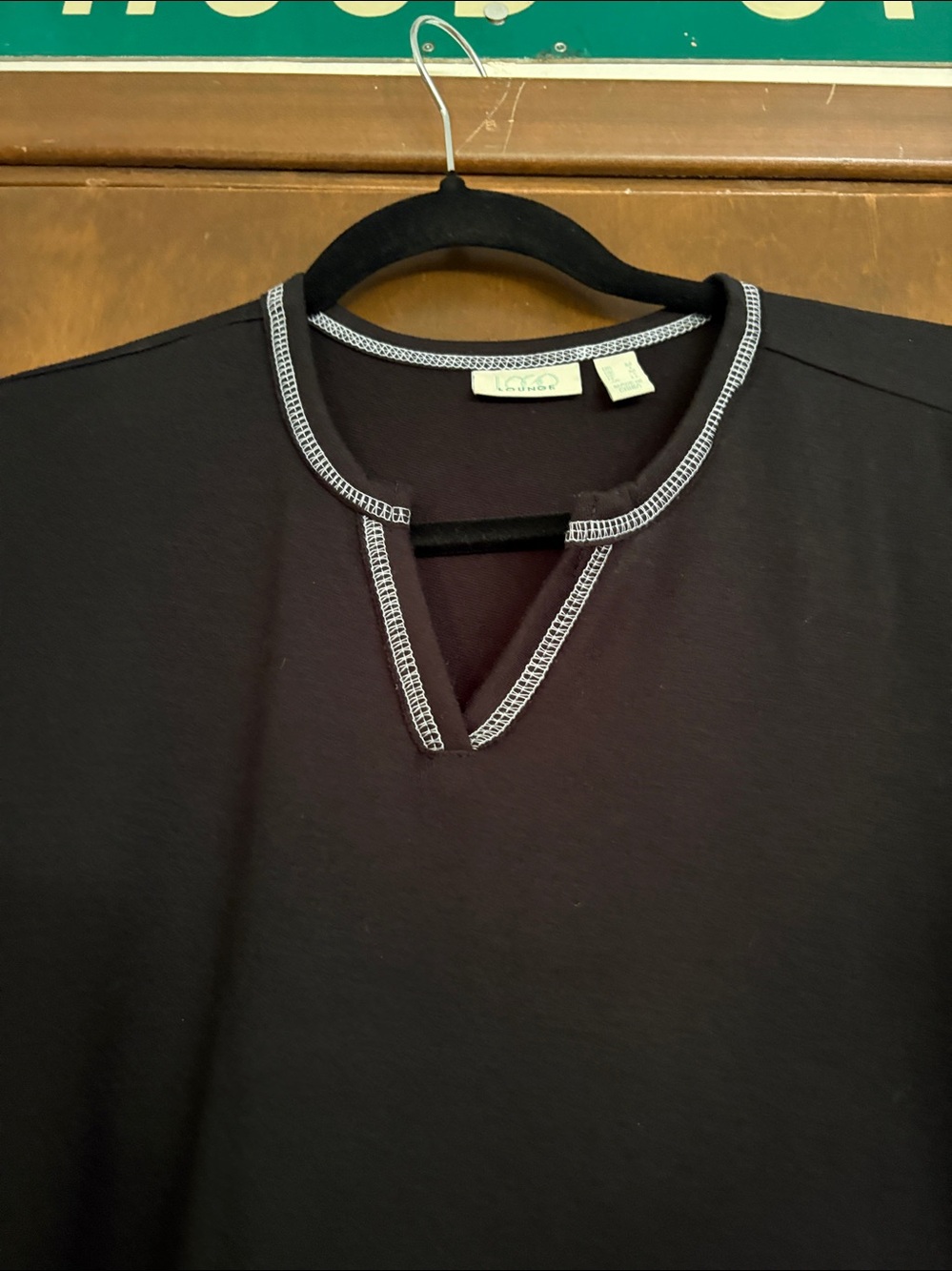 LOGO Lounge Lori Goldstein Long-Sleeve Tunic Top with Contrast Stitching black